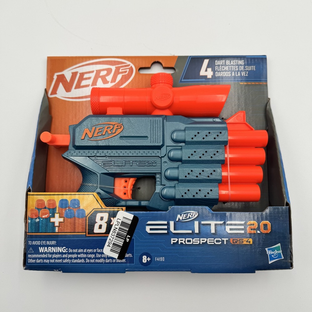 NIB Nerf Elite 2.0 Prospect QS-4 Dart Blaster with 8 Darts